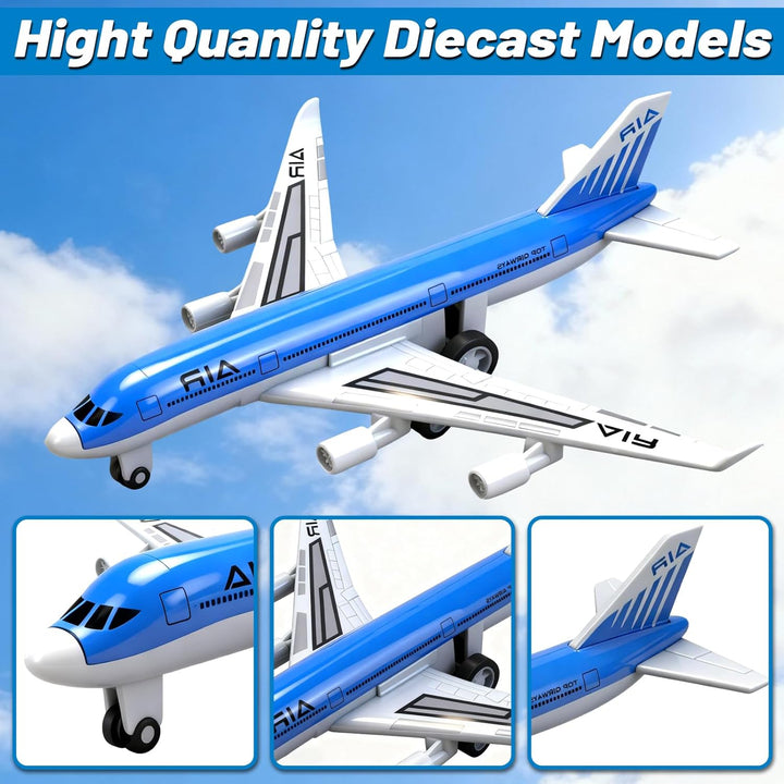 Hymaz Spielzeug Flugzeug 4 Pack, Diecast Pull Back Flugzeuge für Jungen Alter 3 4-7 8-12, Legierung