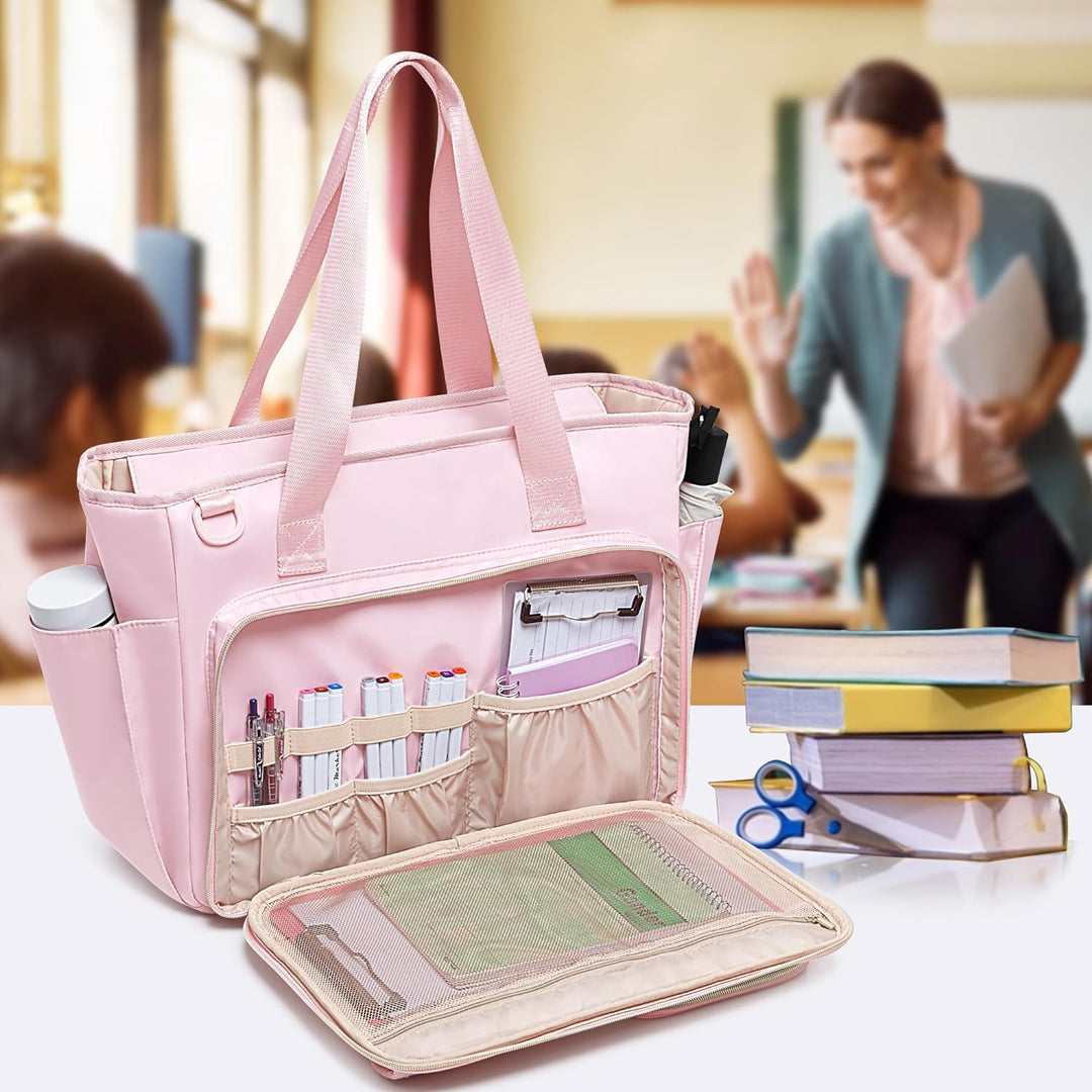Fasrom Lehrertasche mit Laptopfach, Lehrer Arbeitstasche für Frauen, Rosa, Rosa