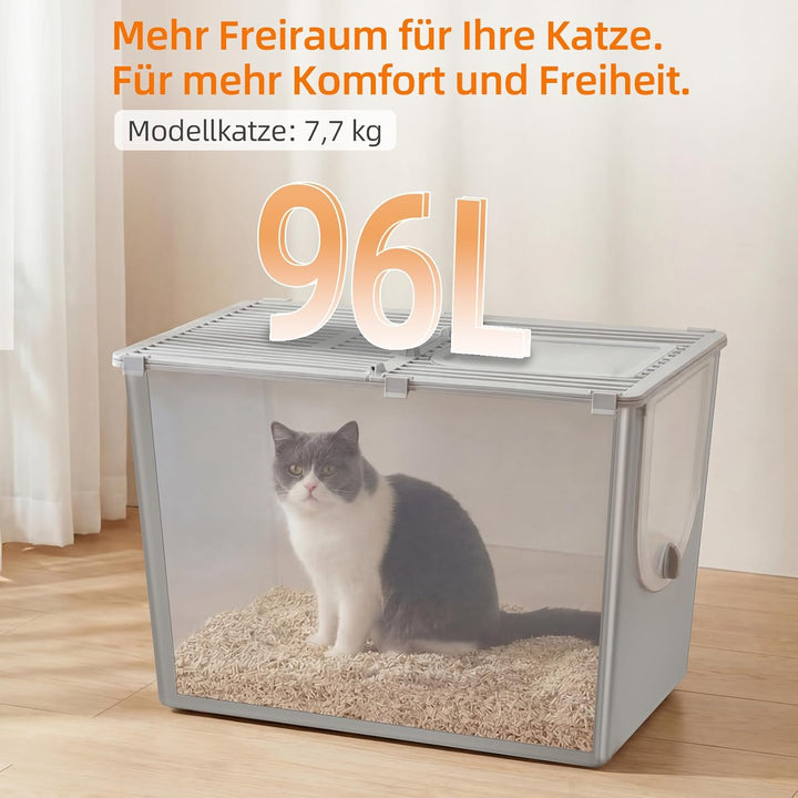 Yangbaga Katzenklo Edelstahl mit Deckel,XXL Geschlossene Katzentoilette mit Hohem Rand,Katzenklo Met