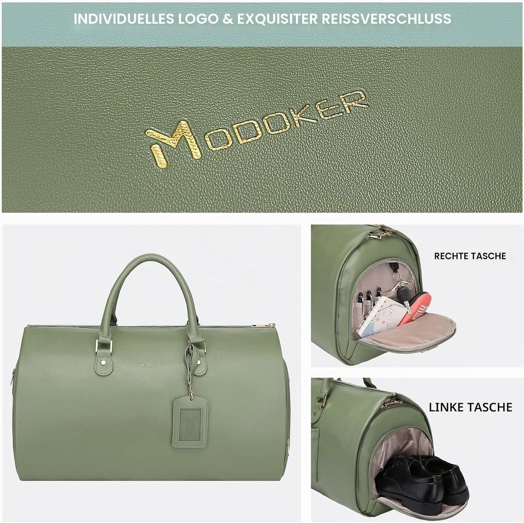 Modoker Damen-Kleidersack aus Leder mit Schulterriemen, 2-in-1 zum Aufhängen, für Koffer, Anzug, Rei