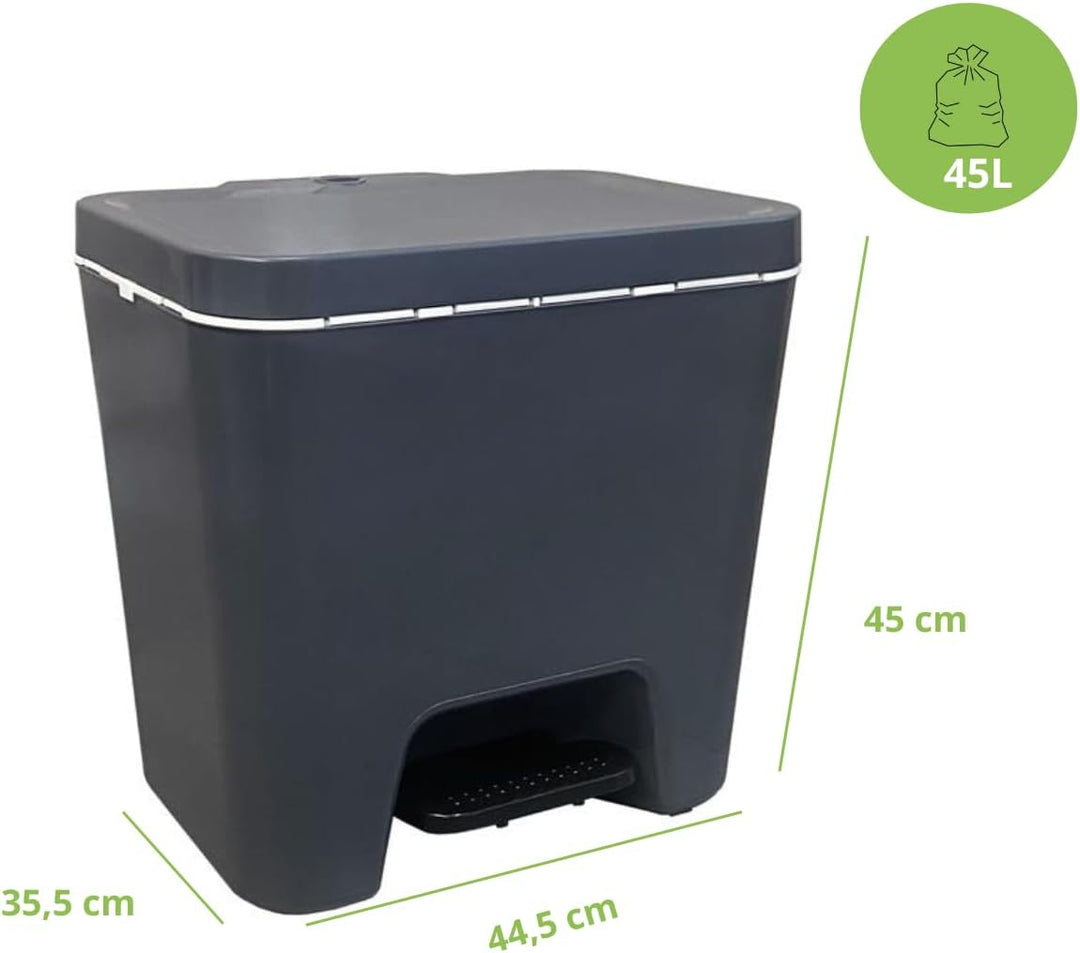 Denox Recycling-Mülleimer mit bis zu 3 Fächern, Fassungsvermögen 45 l, zwei Öffnungsmodi, Anthrazit,