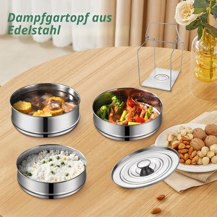 Stapelbares Edelstahl Dampfgarer Set, 20 cm Dämpfgeschirr mit Deckel Stapelbarer Dampftopf Kochgesch