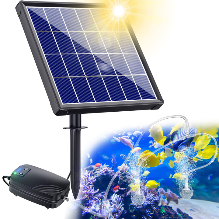 Biling Teichbelüfter Solar mit 2200mAh Akku, 2.5W Solar Sauerstoffpumpe für Teich mit 3m Silikon-Sch