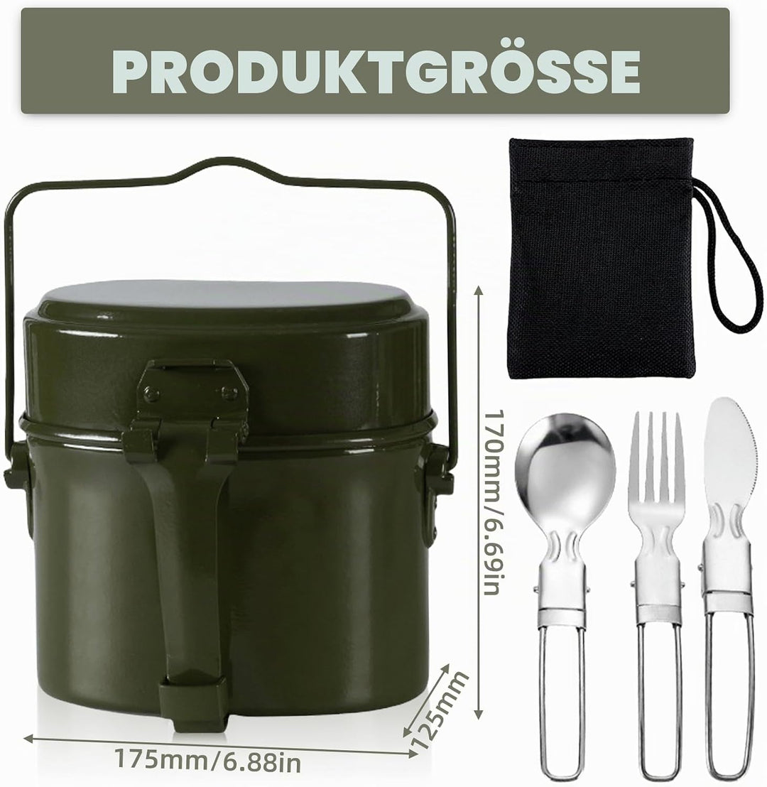 Bundeswehr Essgeschirr, Hitzebeständig Camping Kochgeschirr Outdoor mit Faltbarer Messer, Gabel und