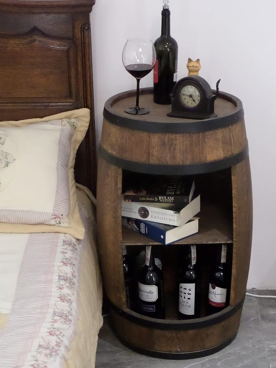 Holzfass Hausbar - Weinschrank im Retro Stil - Weinfass Bar - Weinregal Holz - Holzbar 80cm hoch - E