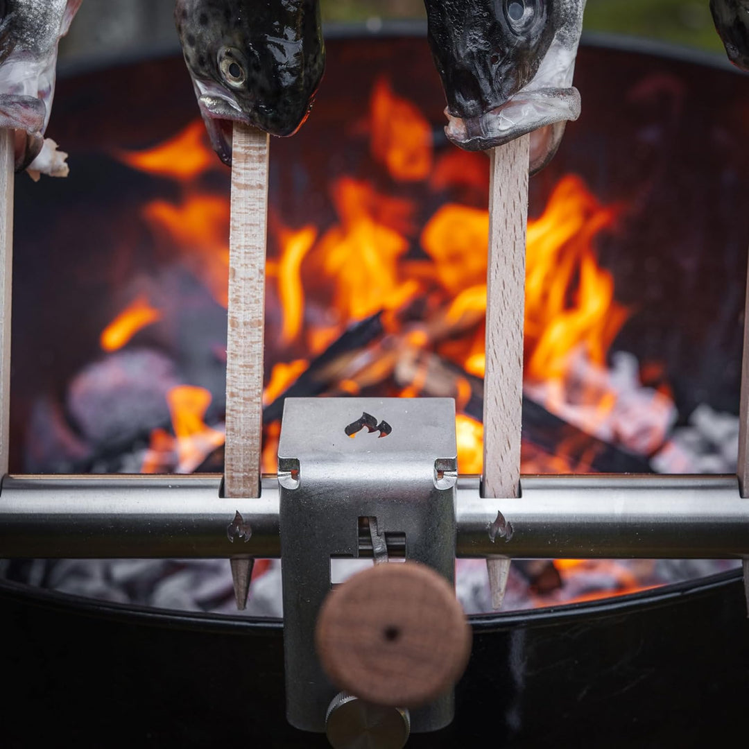 Grillrost.com Das Original Steckelfischhalter | Asado Grill| mit innovativer Höhenverstellung für Fe