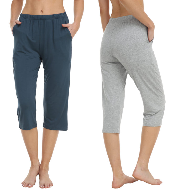 MoFiz Damen Schlafanzughose 3/4 Lang Schlafhose Modal Nachtwäsche Weich Pyjamahose Freizeithose mit