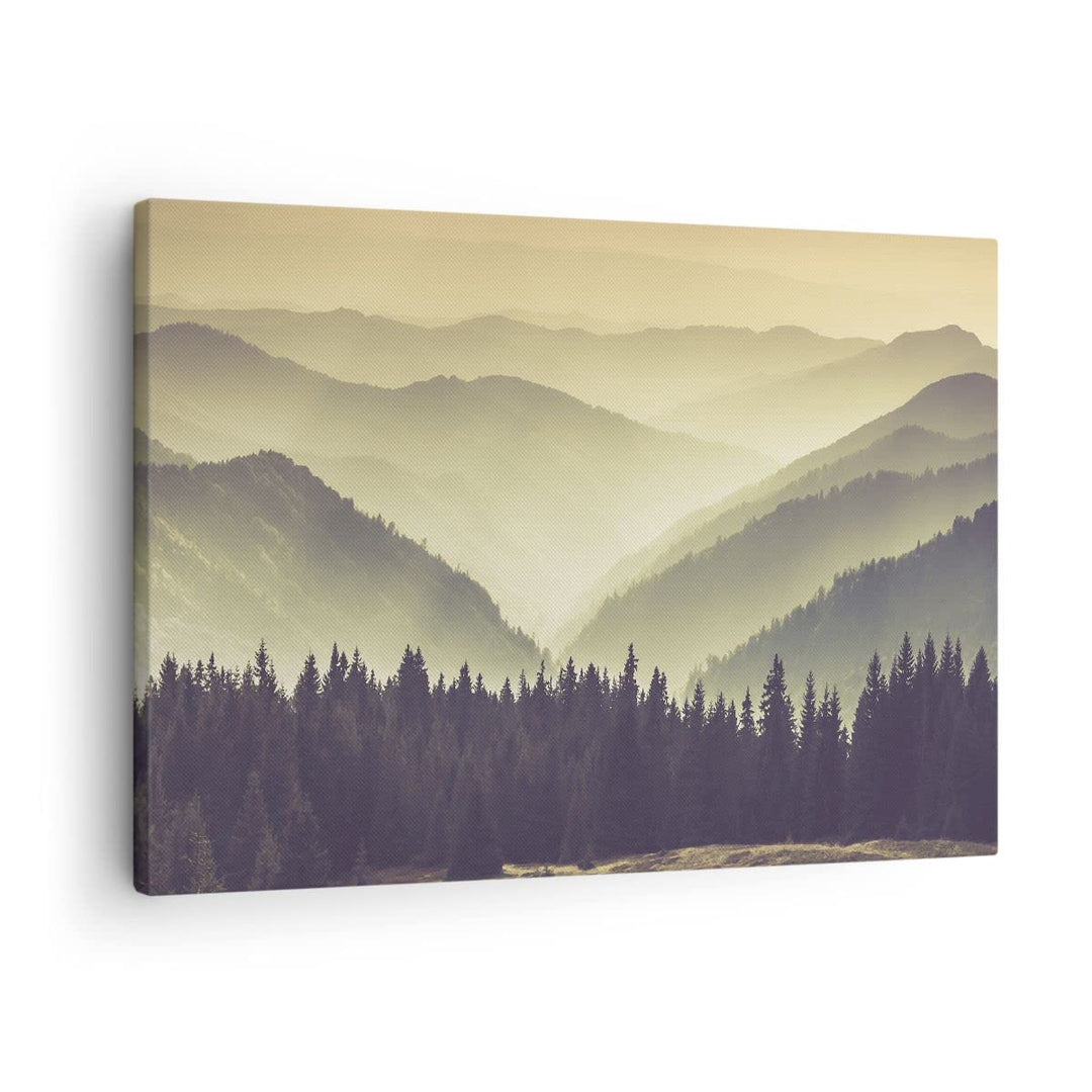 Bilder auf Leinwand Berge Wald Natur Leinwandbild mit Rahmen 70x50cm Wandbilder Dekoration Wohnzimme