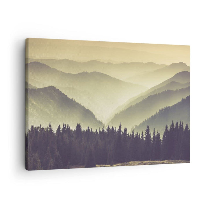 Bilder auf Leinwand Berge Wald Natur Leinwandbild mit Rahmen 70x50cm Wandbilder Dekoration Wohnzimme