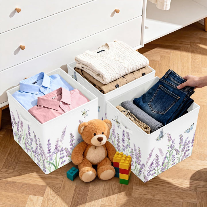 HUUMONSS 30cm Aufbewahrungsbox 3 Stück Wilde Blume Aufbewahrungskorb Kinder Falt Garten Schmetterlin