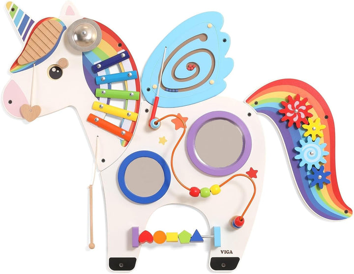 TikTakToo Motorikwand Wandaktivitäts-Spiel Einhorn Montessori Wandtafel Motorikbrett aus Holz