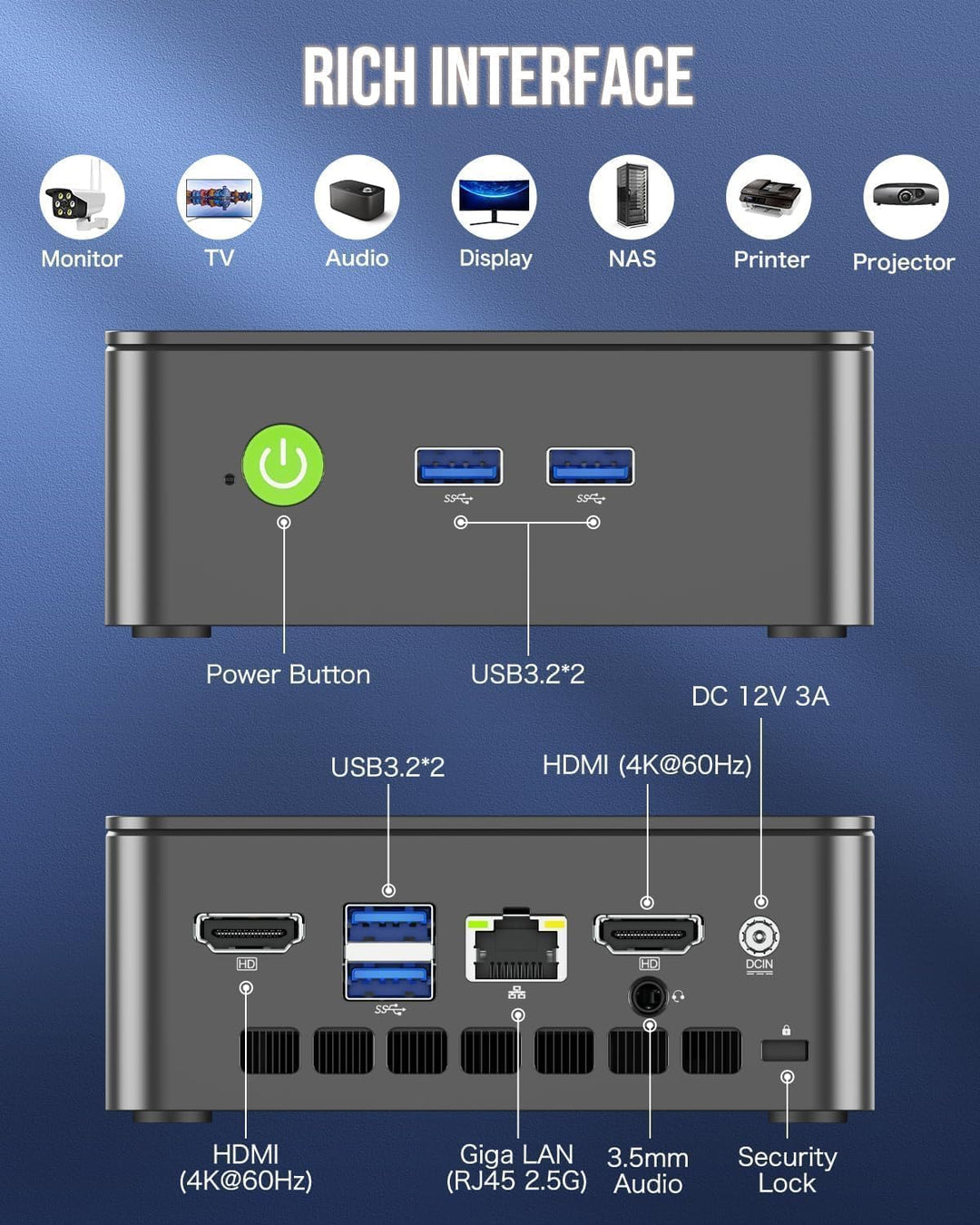 GMKtec G5S Mini-PC,Intel N5095 bis zu 3,6 GHz,8GB LPDDR4,128GB SSD, Dual-HDMI-4K-Display, Wi-Fi 6, B