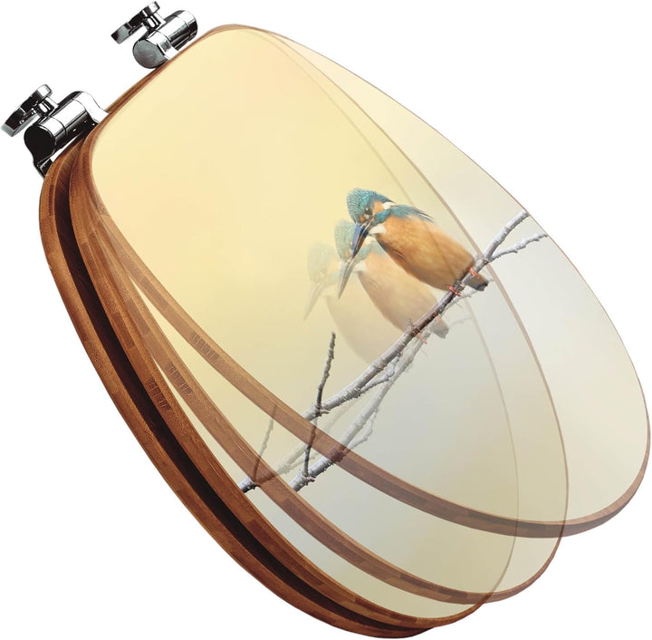 banjado® Design WC Sitz Bambus Absenkautomatik mit Motiv Pause/Toilettendeckel mit Absenkautomatik H