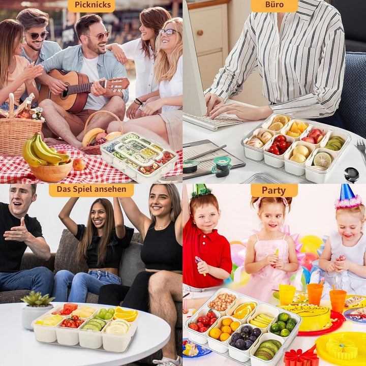2pcs Snackbox mit 8 Fächern, Snackteller mit Deckel und Griff, Tragbar Snackbox Organizer für Snacks