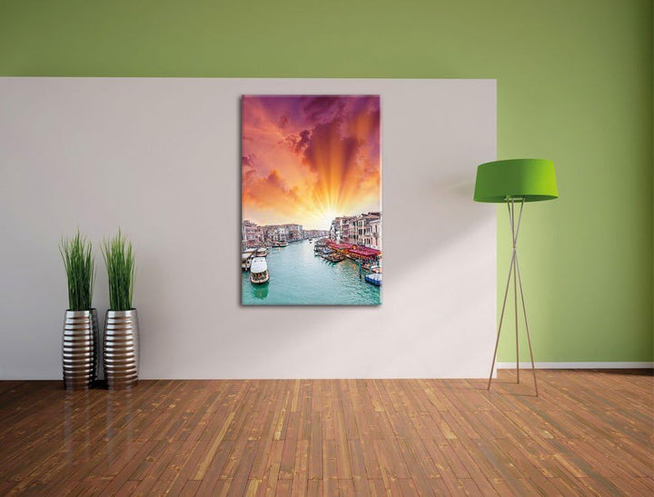 Venedig Fluss Häuser, Format: 100x70 auf Leinwand, XXL riesige Bilder fertig gerahmt mit Keilrahmen,