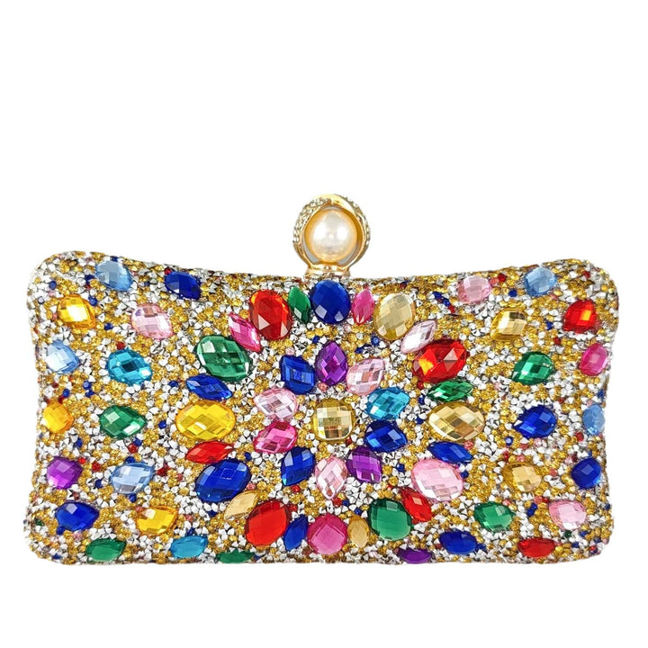 Boutique De FGG Pearl Clasp Crystal Clutch Purses for Women's Evening Handbags Wedding Party Rhinest