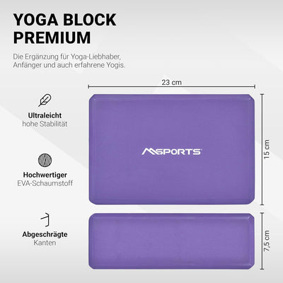 MSPORTS Yogablock Premium I 2er Pack Yogaklotz Lavendel 2x Yogablöcke, Lavendel 2x Yogablöcke