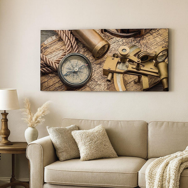 Panorama Bilder auf Leinwand 100x40cm Leinwandbild Kompass Kompass Karte Gross Wanddeko Bild Schlafz