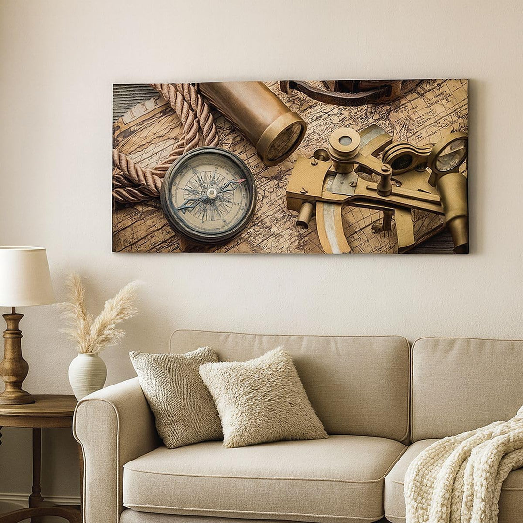 Wandbilder Dekoration Wohnzimmer Kompass Kompass Karte Panorama Bilder auf Leinwand 120x50cm Leinwan