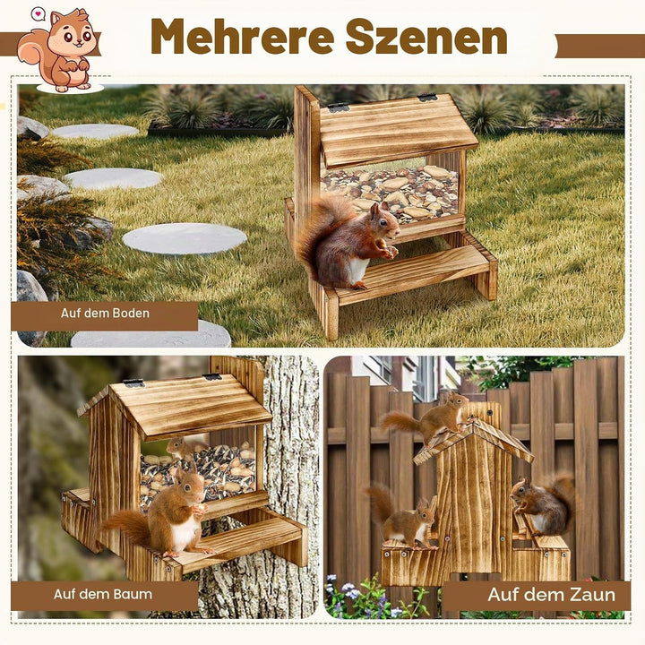 Holz-Eichhörnchen-Futterstelle für draussen - Futterhaus für Eichhörnchen und Streifenhörnchen Chipm