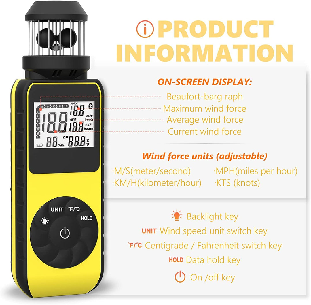 Taschenwindmesser RQ-881M Handwindmesser Update Windmesser mit 360°-Drehung Beliebige Windrichtung z