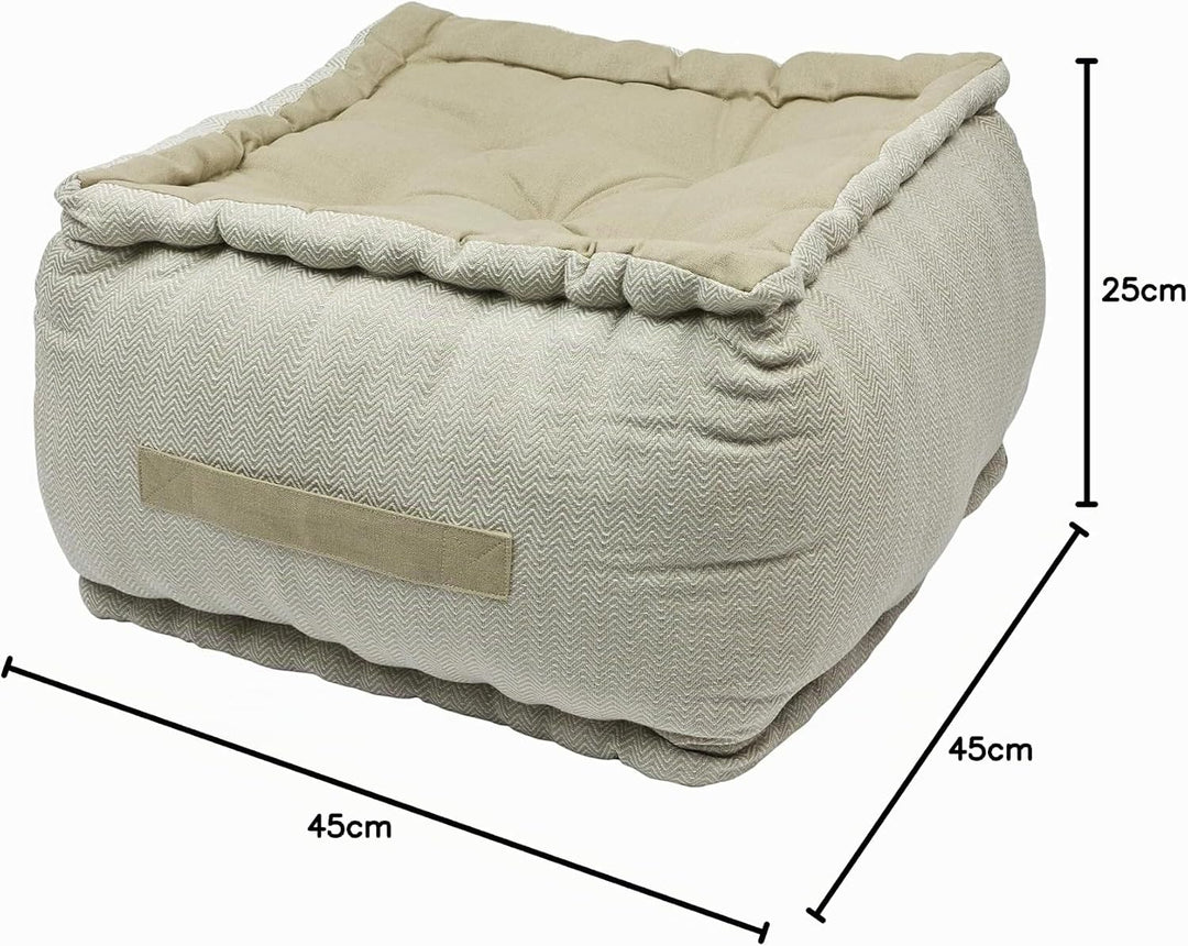 Alphadeco Dickes Bodenkissen Zickzack Webmuster - 25cm hoch - Pouf - Ottoman - Hocker - 40x40x25cm -