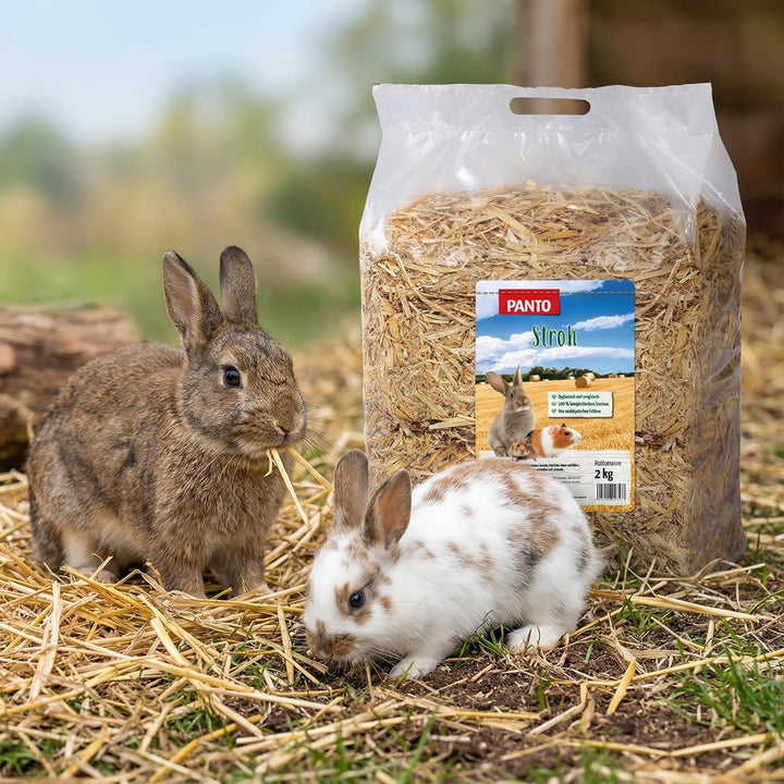 PANTO Stroh 2 kg – goldgelbes entstaubtes Stroh fü̈r Kaninchen und Nager, ideal als Einstreu, zum Ne