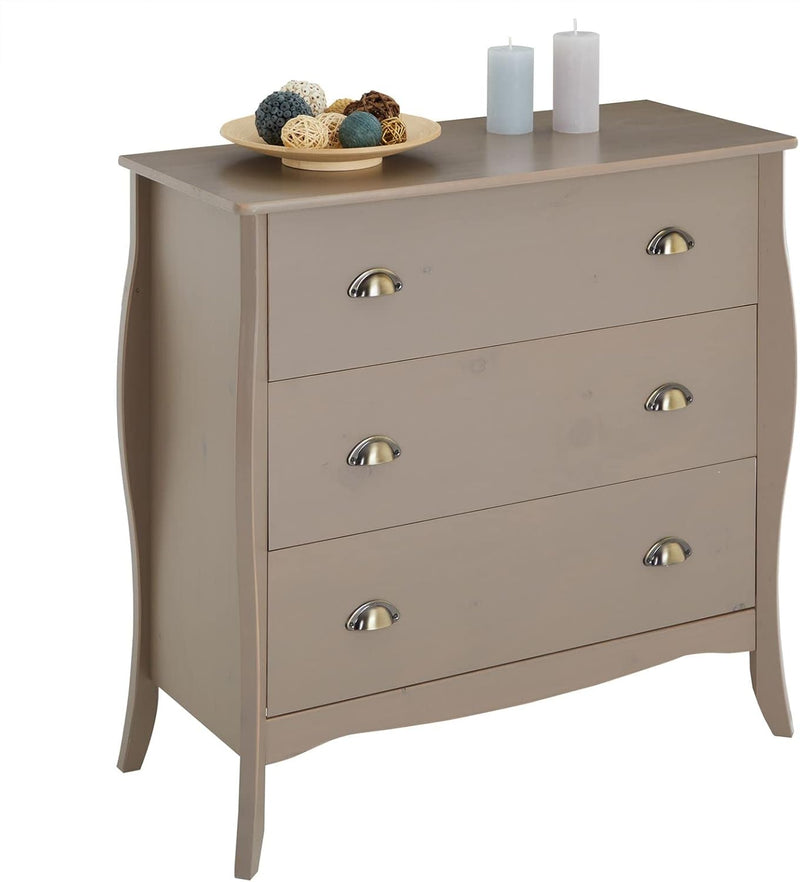IDIMEX Kommode Antoinette, schönes Sideboard im Barockstil, antike Anrichte aus Kiefer in Taupe, pra