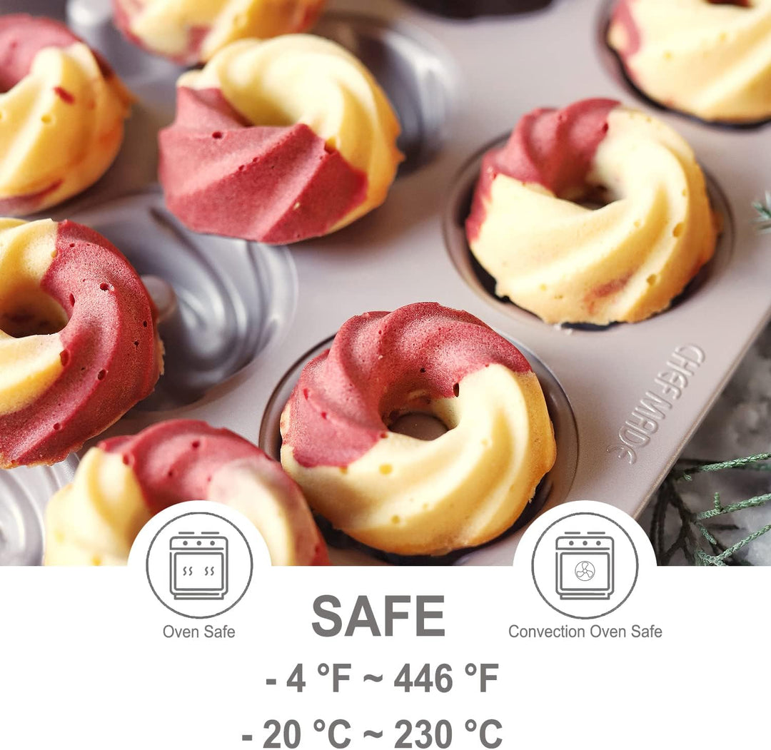 CHEFMADE Rohr Kuchen Form, Antihaft-Zyklon-Donut-Back Geschirr mit 12 Kavitäten zum Backen im Ofen (