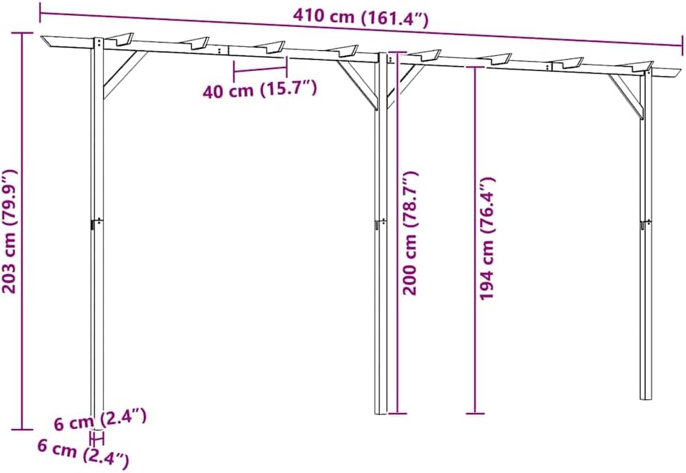 vidaXL Kiefernholz Imprägniert Pergola Rosenbogen Rankhilfe Holzbogen Spalier 400 x 40 x 205 cm, 400