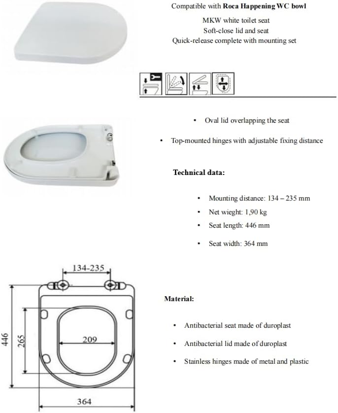 Ramm Toilettensitz mit Absenkautomatik Soft Close | WC Sitz aus antibakteriellem Duroplast mit Quick