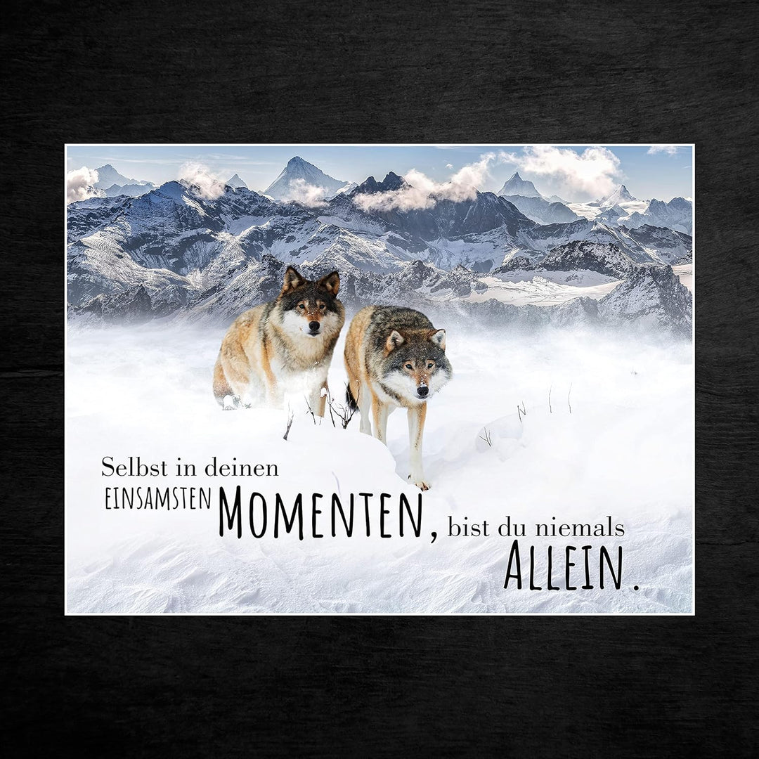 wandmotiv24 Poster als Wanddeko, Grösse 80x60cm, Wolfsrudel, Niemals allein, Wölfe, Wolf, Berge, Tie