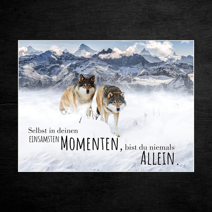 wandmotiv24 Poster als Wanddeko, Grösse 80x60cm, Wolfsrudel, Niemals allein, Wölfe, Wolf, Berge, Tie