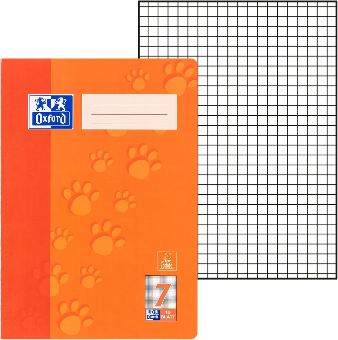 Oxford Schulheft A5, Lineatur 7, 16 Blatt, orange mit Tatzen, 15 Stück (Packung mit 2) 15 Stück 16 B