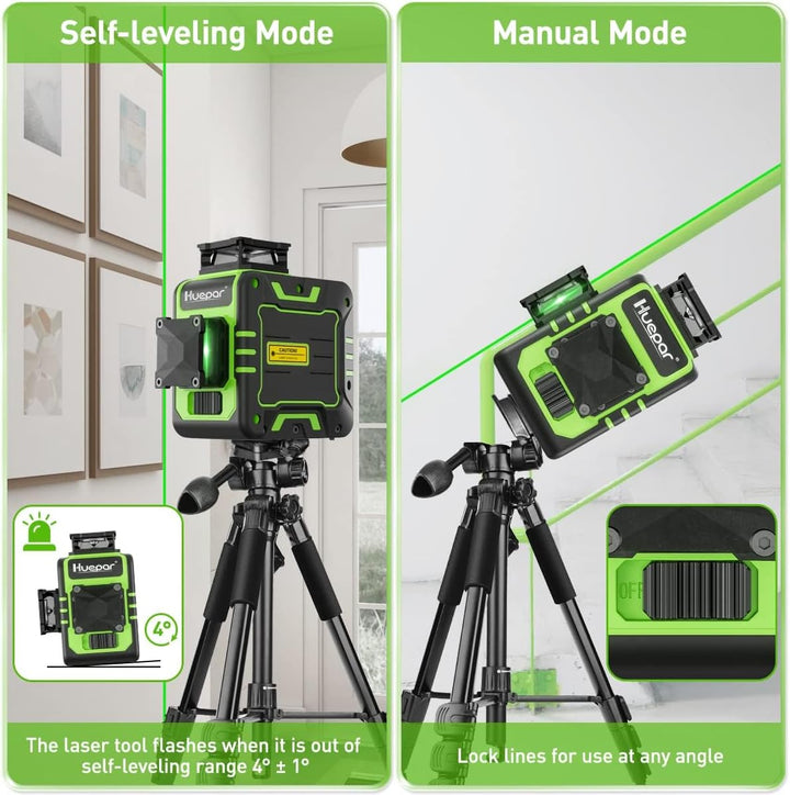 Huepar R03CG 3x360° Lasernivellier Selbstnivellierung Outdoor 3D Grüne Strahlen Kreuzlinien für Kons