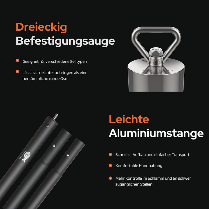 Magnetar - Magnetstange Set - Allround 280kg Bergemagnet - Magnetangel Paket mit Magnetstange/Handsc