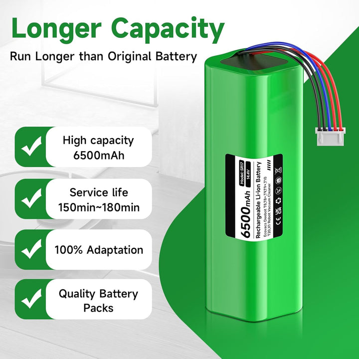 CITYORK 14.4V/ 6500mAh Ersatz Akku für Ecovacs Deebot T30/T30S T50/T50+ Omni/Plus/Pro, für Ecovacs D