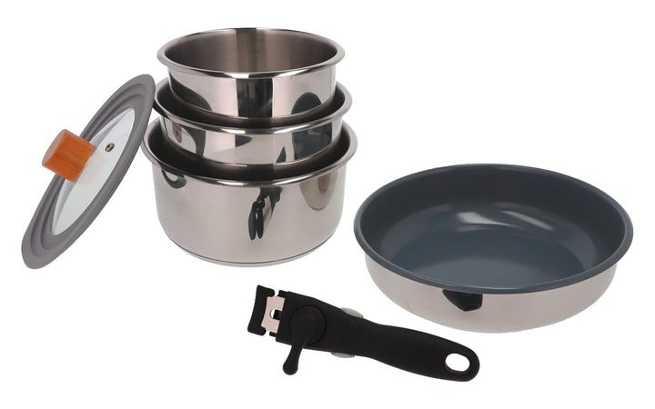 BERGER BlueOak Topfset Induktion 6-TLG. | stapelbares Kochtopf Set mit Pfanne, Glasdeckel & Pfanneng