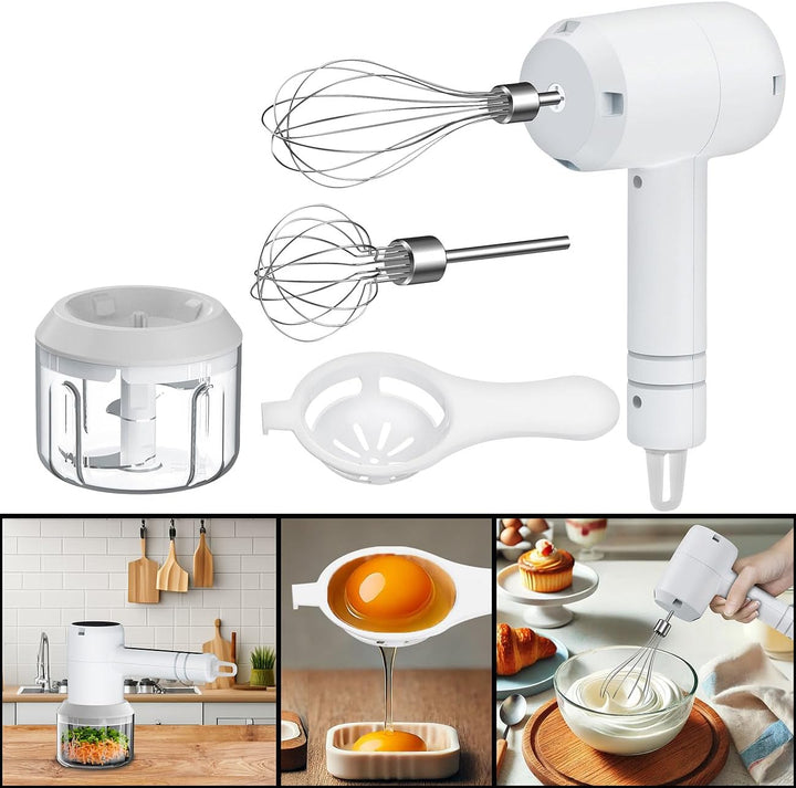 Rosenstein & Söhne Akku Mixer: 3in1-Akku-Handmixer, Zerkleinerer und Schneebesen, USB, 20 Watt (Hand