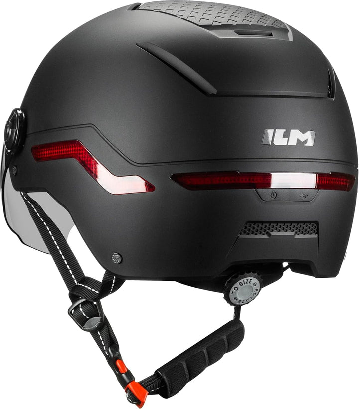 ILM Fahrradhelm Herren Damen mit Visier und LED Licht Beleuchtung Automatischem G-Sensor für Blinker
