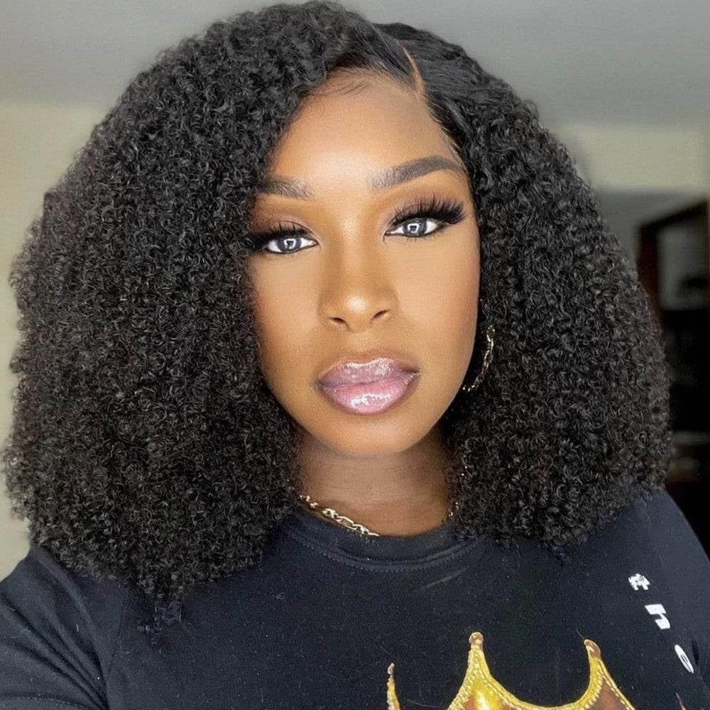 Echthaar Perücke Human Hair None Lace Front Wig Afro Kinky Curly Natural Hair Echthaarperücken Für S