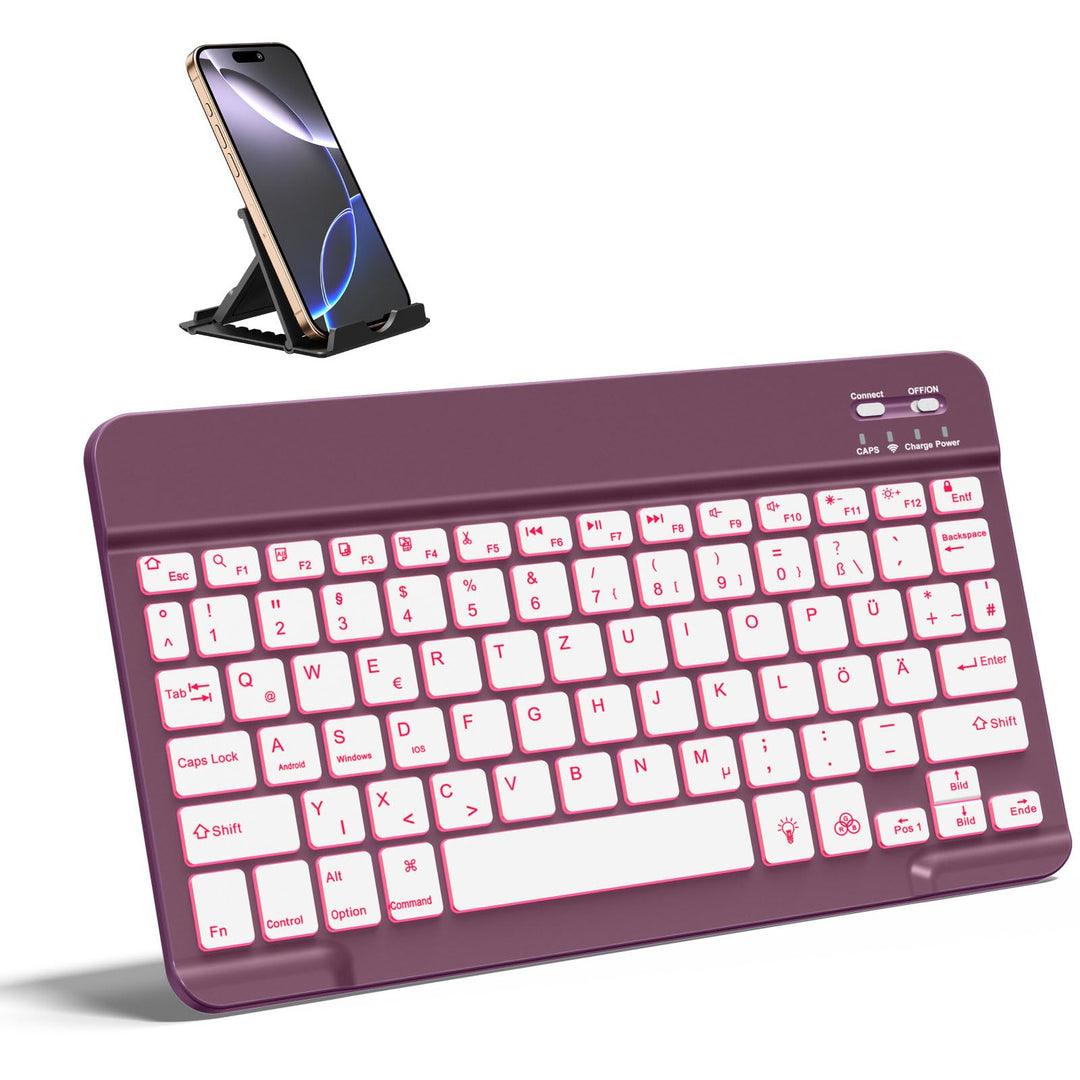 Vobafe Bluetooth Tastatur mit Telefonhalter für iPad Air/Pro/Mini/A16/11/10.9/10.2/iPhone, Kabellose