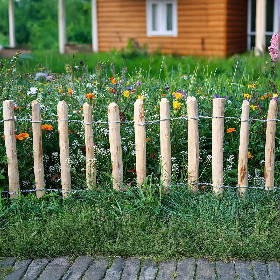 BOGATECO Staketenzaun Haselnuss Kastanie | Holz-Zaun 50 cm Hoch & 500 cm Lang | Lattennabstand 7-8 c