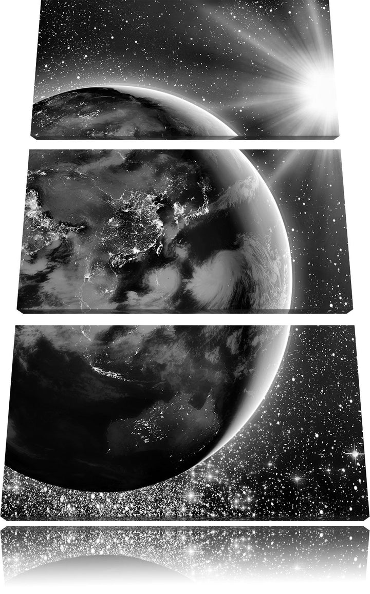 Pixxprint Monocrome, Erde im Weltall 3-Teiler Leinwandbild 120x80 Bild auf Leinwand