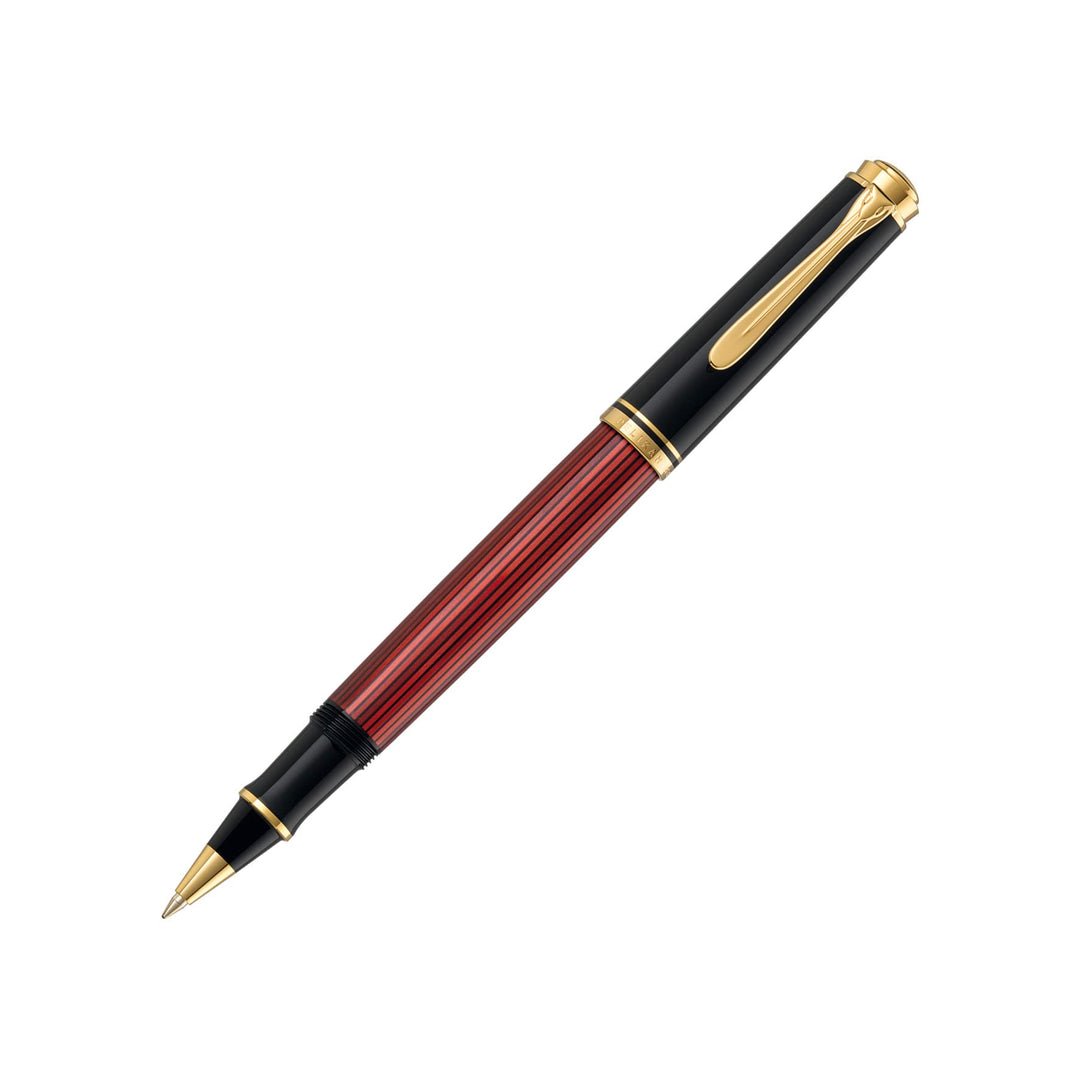 Pelikan Füllhalter Souverän 600, Schwarz-Rot, Feder F (fein), hochwertiger Kolbenfüller im Geschenk-