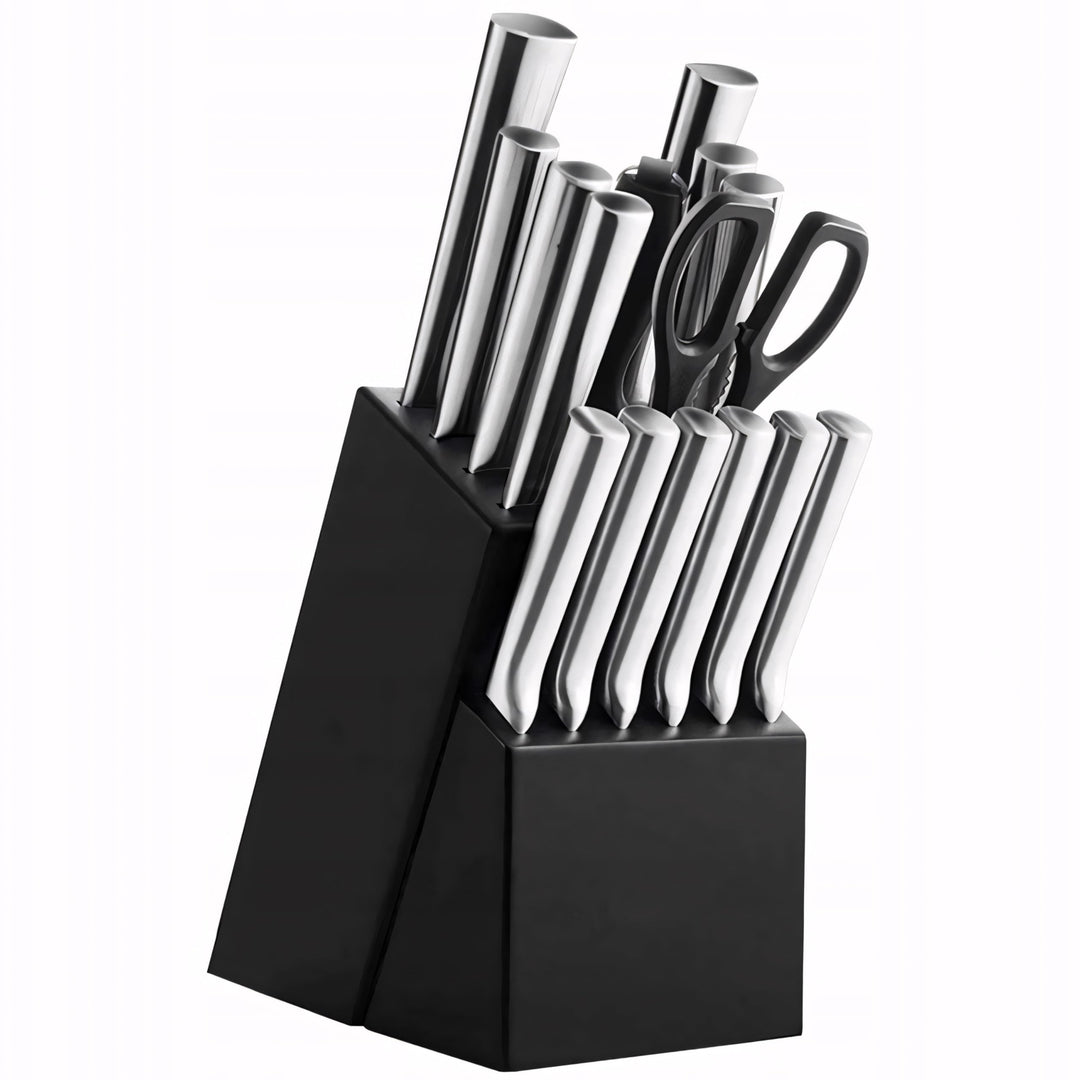 Retoo Messerblock mit Messerset 16tlg Küchenmesser Set, Kochmesser Set Edelstahl, Präzisionsklingen,