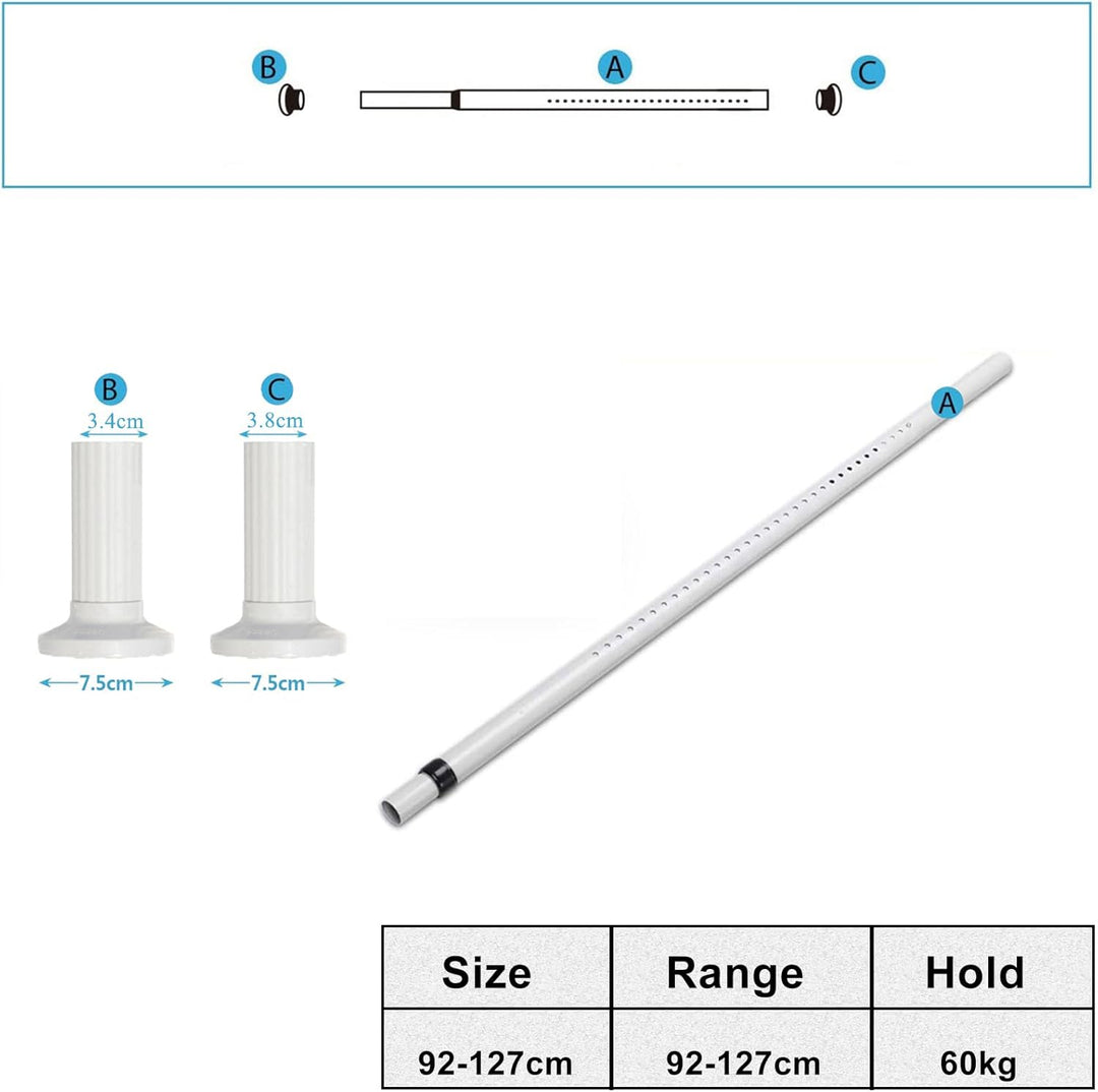 92-127cm Extra Lange Gardinenstange, Ohne Bohren Teleskopstange, Ausziehbare Edelstahl Duschvorh
