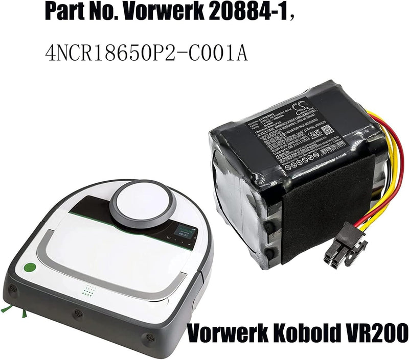 14.4V 6000mAh Ersatz Akku kompatibel mit Vorwerk Kobold VR200, Staubsauger Home Cleaner Heimroboter,