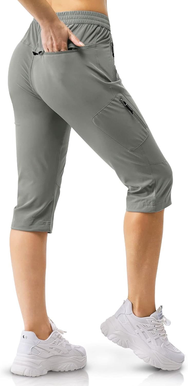 33,000ft Damen 3/4 Hose Capri Wanderhose Stretch Leichte Radhose Taschen Sommer Outdoor Golf Hose 40