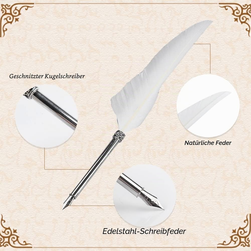 Feather Quill Pen Set, Retro Leder Notizbuch Feather Dip Pen Tintenflasche Set Briefpapier Geschenkb